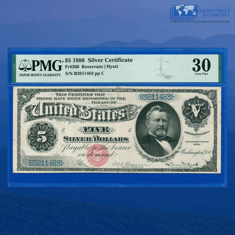 Fr.260 1886 $5 Five Dollars Silver Certificate "MORGAN BACK", PMG 30 Comment