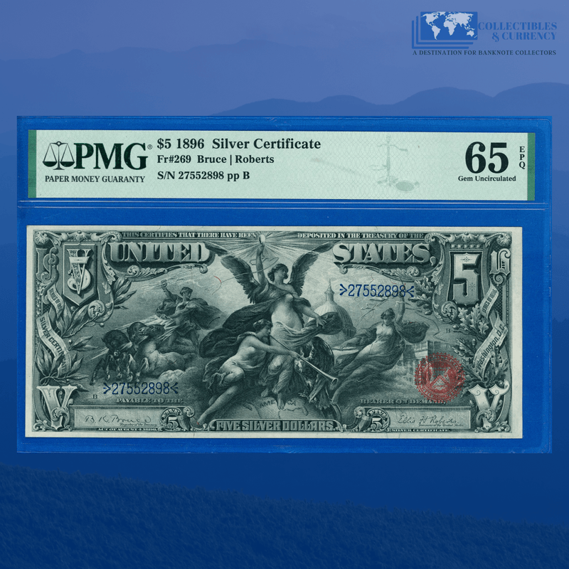 Fr.269 1896 $5 Five Dollars Silver Certificate "EDUCATIONAL NOTE", PMG GEM 65 EPQ