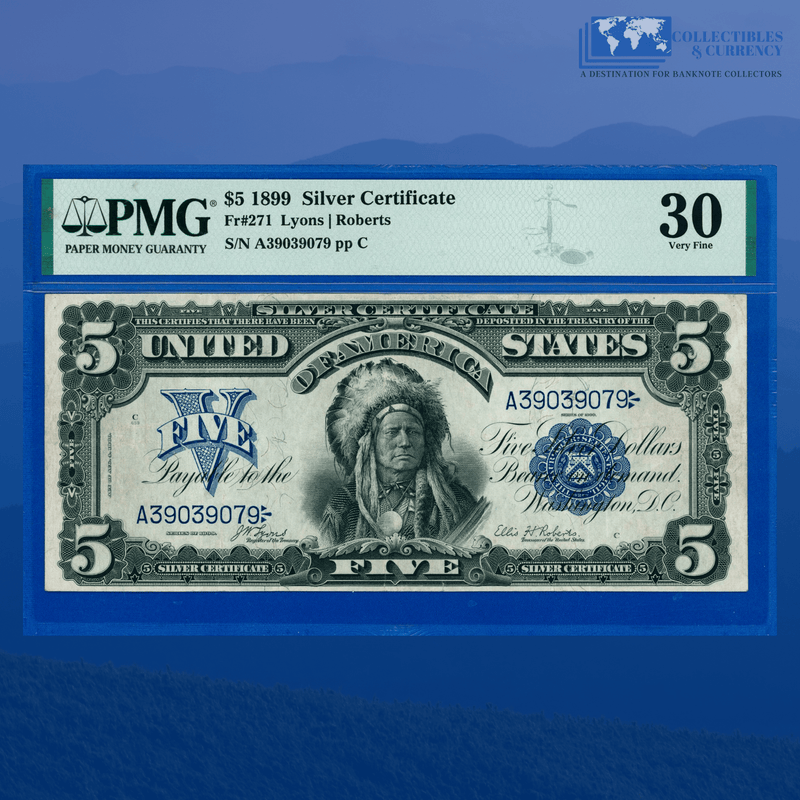 Fr.271 1899 $5 Five Dollars Silver Certificate "CHIEF NOTE", PMG 30 Comment