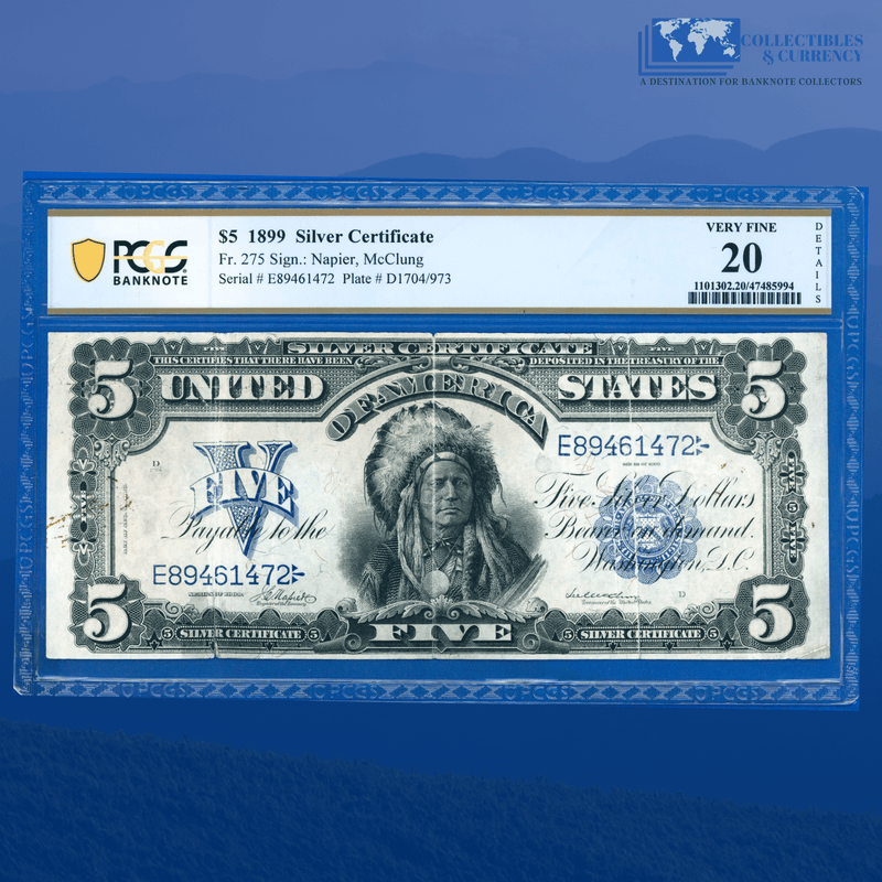 Fr.275 1899 $5 Five Dollars Silver Certificate "CHIEF NOTE", PCGS 20 Comment