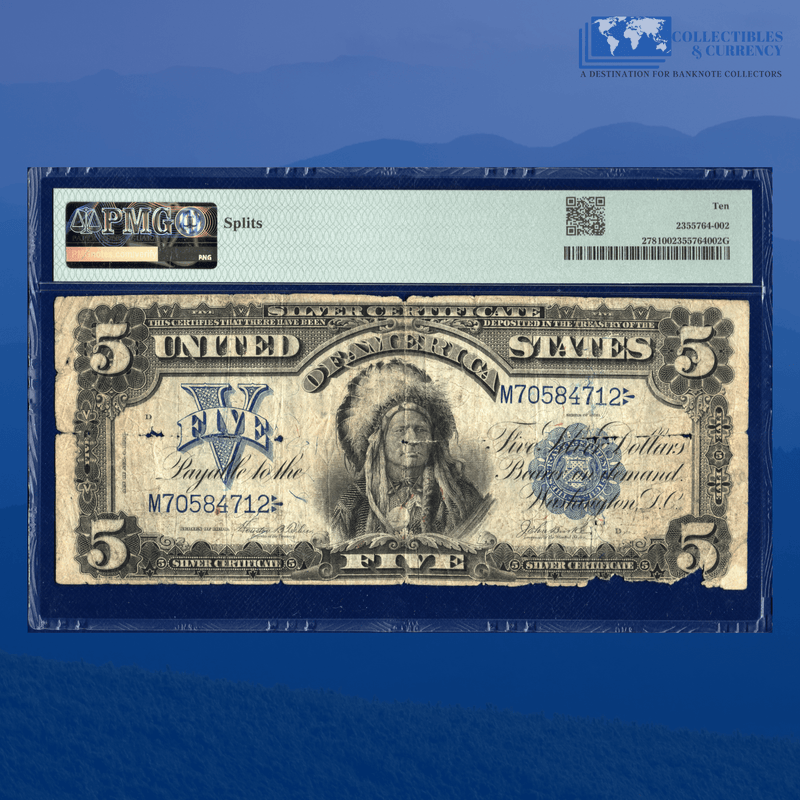 Fr.278 1899 $5 Five Dollars Silver Certificate "CHIEF NOTE", PMG 10 INVERTED ERROR