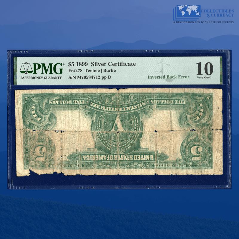 Fr.278 1899 $5 Five Dollars Silver Certificate "CHIEF NOTE", PMG 10 INVERTED ERROR