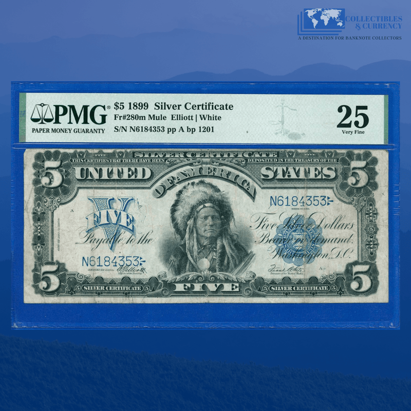 Fr.280m 1899 $5 Five Dollars Silver Certificate "CHIEF NOTE", PMG 25