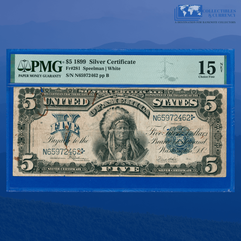 Fr.281 1899 $5 Five Dollars Silver Certificate "CHIEF NOTE", PMG 15 Comment