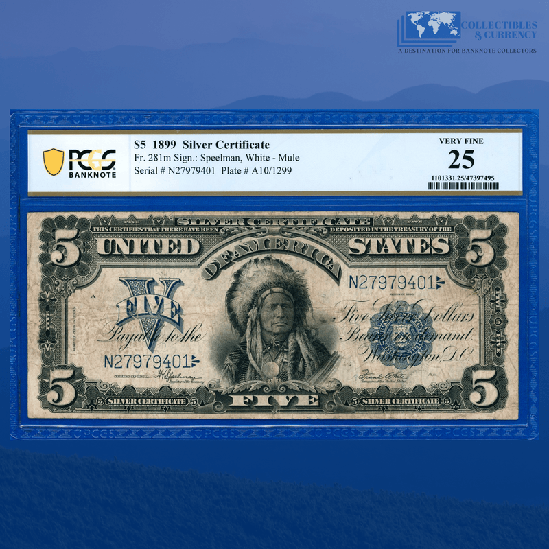 Fr.281m 1899 $5 Five Dollars Silver Certificate Mule "CHIEF NOTE", PCGS 25