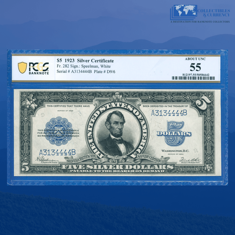 Fr.282 1923 $5 Five Dollars Silver Certificate "PORTHOLE", PCGS 55