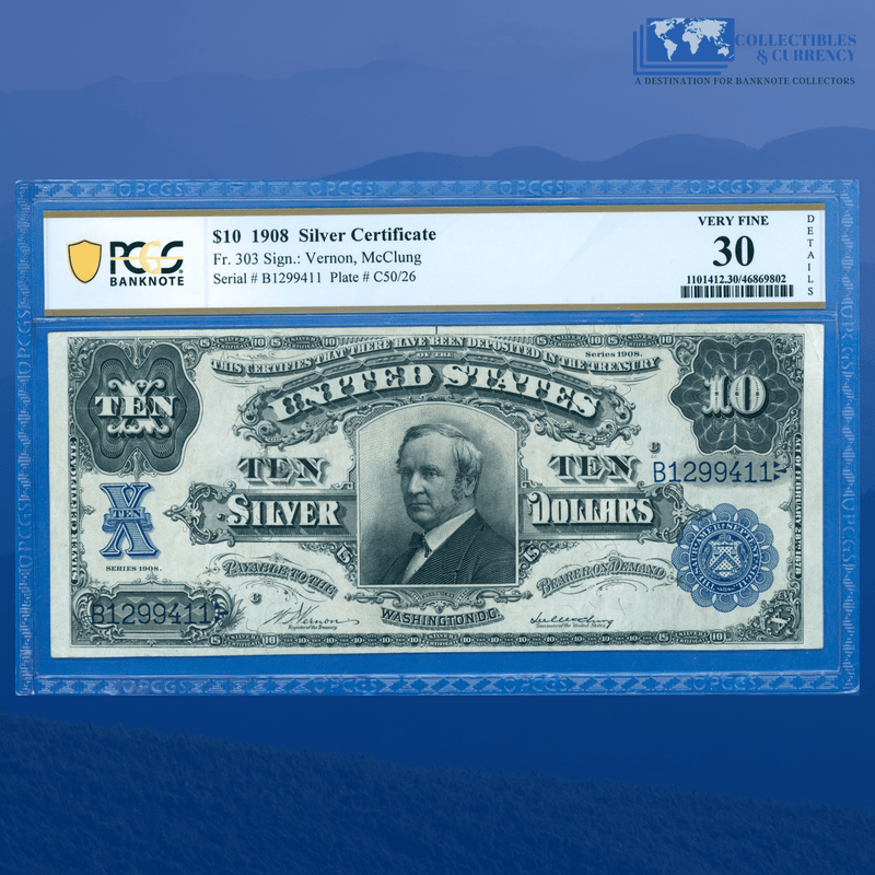 Fr.303 1908 $10 Ten Dollars Silver Certificate "TOMSTONE", PCGS 30 Comment
