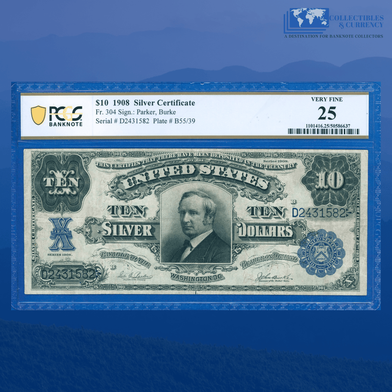 Fr.304 1908 $10 Ten Dollars Silver Certificate "TOMBSTONE", PCGS 25 Comment