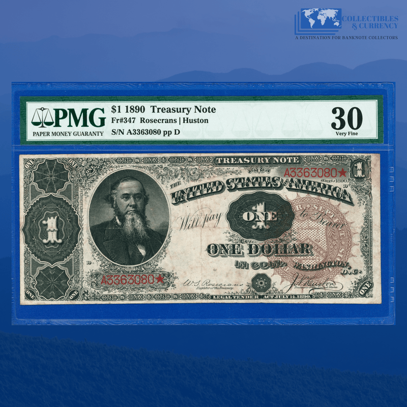 Fr.347 1890 $1 One Dollar Treasury Note "ORNATE BACK" SCARCE, PMG 30 Comment