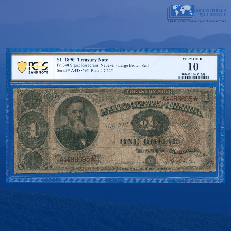 Fr.348 1890 $1 One Dollar Treasury Note "ORNATE BACK" SCARCE, PCGS 10 Comment