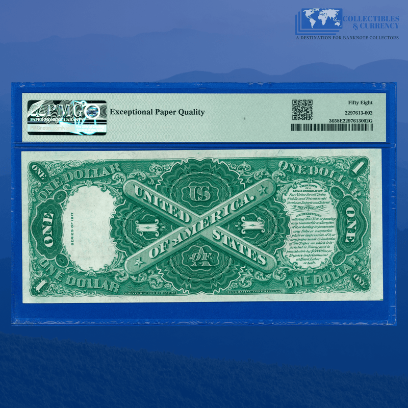 Fr.36 1917 $1 One Dollar "SAWHORSE REVERSE" Legal Tender Note, PMG 58 EPQ