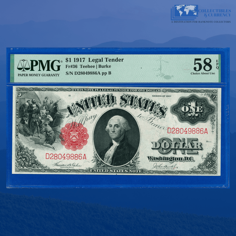 Fr.36 1917 $1 One Dollar "SAWHORSE REVERSE" Legal Tender Note, PMG 58 EPQ