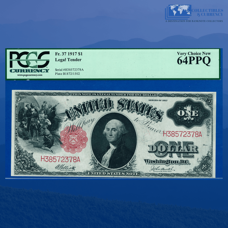 Fr.37 1917 $1 One Dollar Bill "SAWHORSE REVERSE" Legal Tender Note, PCGS 64 PPQ