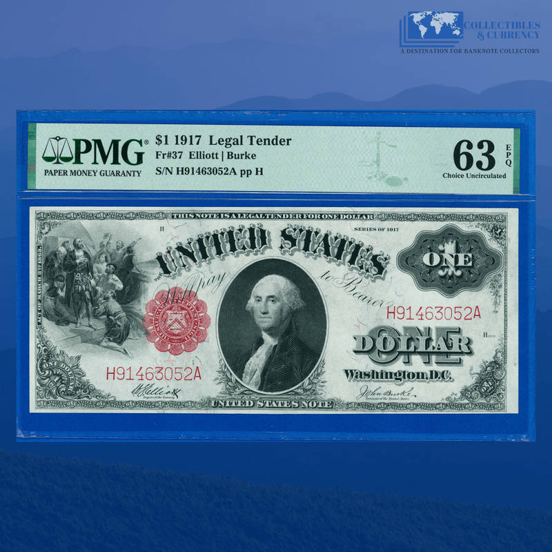 Fr.37 1917 $1 One Dollar Bill "SAWHORSE REVERSE" Legal Tender Note, PMG 63 EPQ