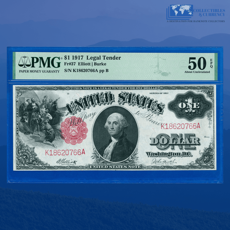 Fr.37 1917 $1 One Dollar "SAWHORSE REVERSE" Legal Tender Note, PMG 50 EPQ