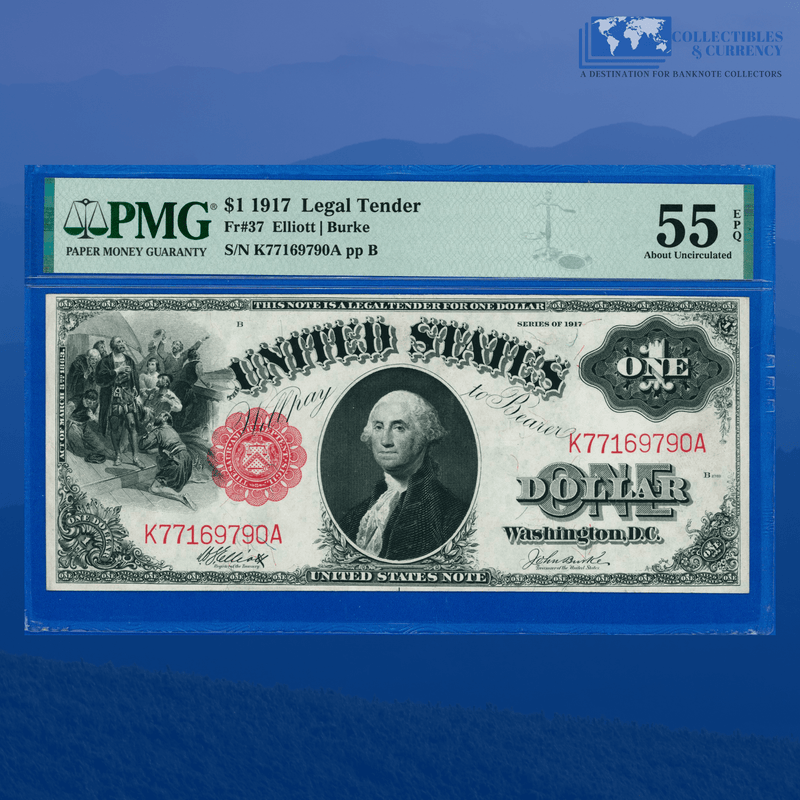 Fr.37 1917 $1 One Dollar "SAWHORSE REVERSE" Legal Tender Note, PMG 55 EPQ