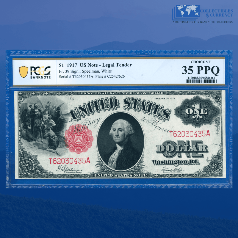 Fr.39 1917 $1 One Dollar Bill "SAWHORSE REVERSE" Legal Tender Note, PCGS 35 PPQ