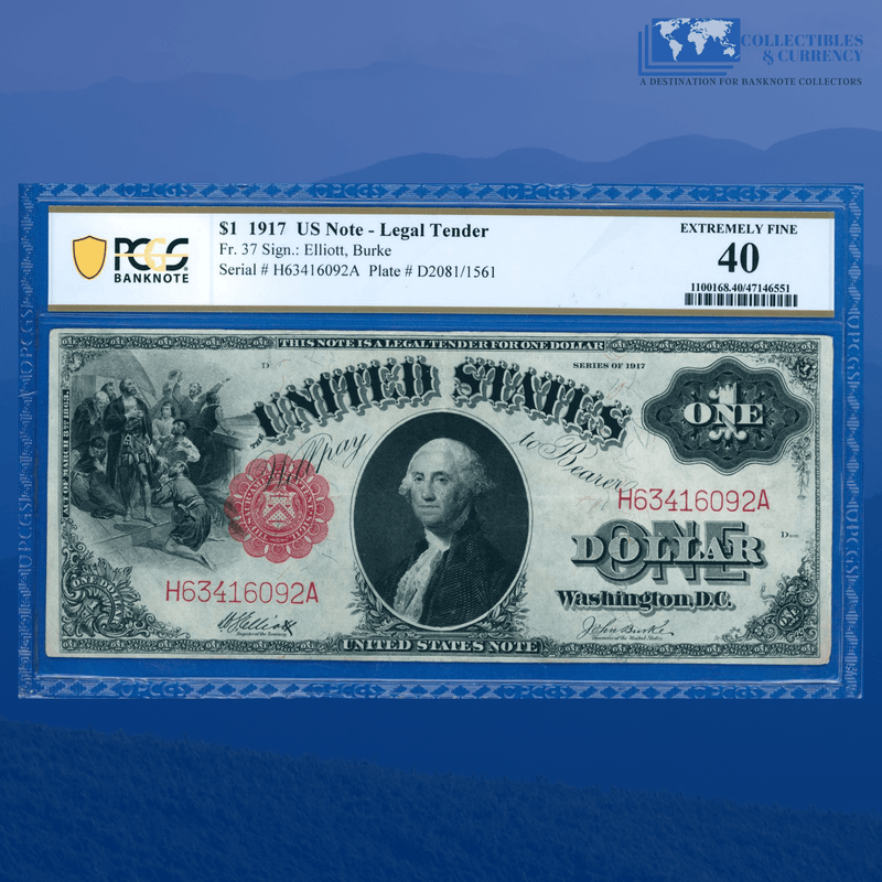 Fr.39 1917 $1 One Dollar Bill "SAWHORSE REVERSE" Legal Tender Note, PCGS 40