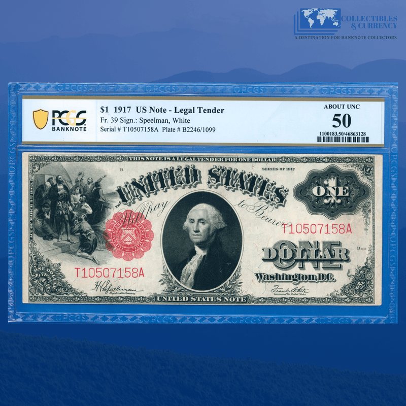 Fr.39 1917 $1 One Dollar Bill "SAWHORSE REVERSE" Legal Tender Note, PCGS 50
