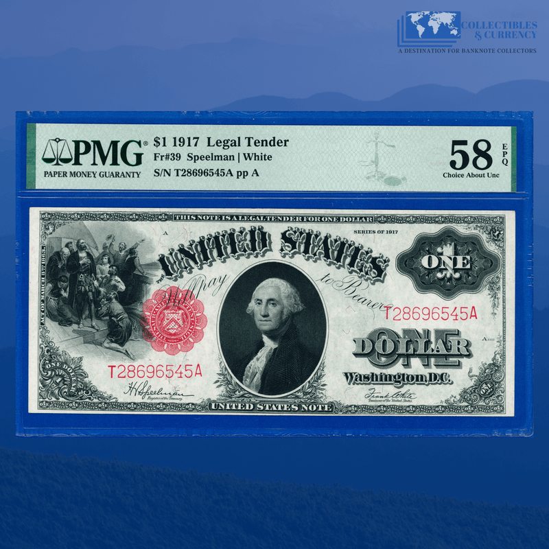 Fr.39 1917 $1 One Dollar Bill "SAWHORSE REVERSE" Legal Tender Note, PMG 58 EPQ