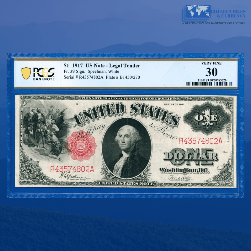 Fr.39 1917 $1 One Dollar "SAWHORSE REVERSE" Legal Tender Note, PCGS 30