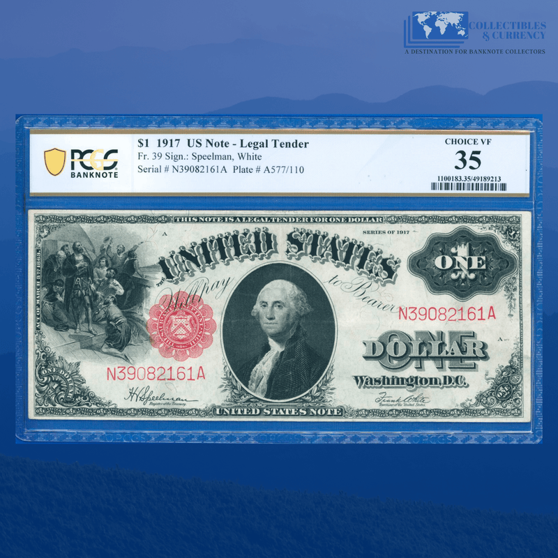 Fr.39 1917 $1 One Dollar "SAWHORSE REVERSE" Legal Tender Note, PCGS 35