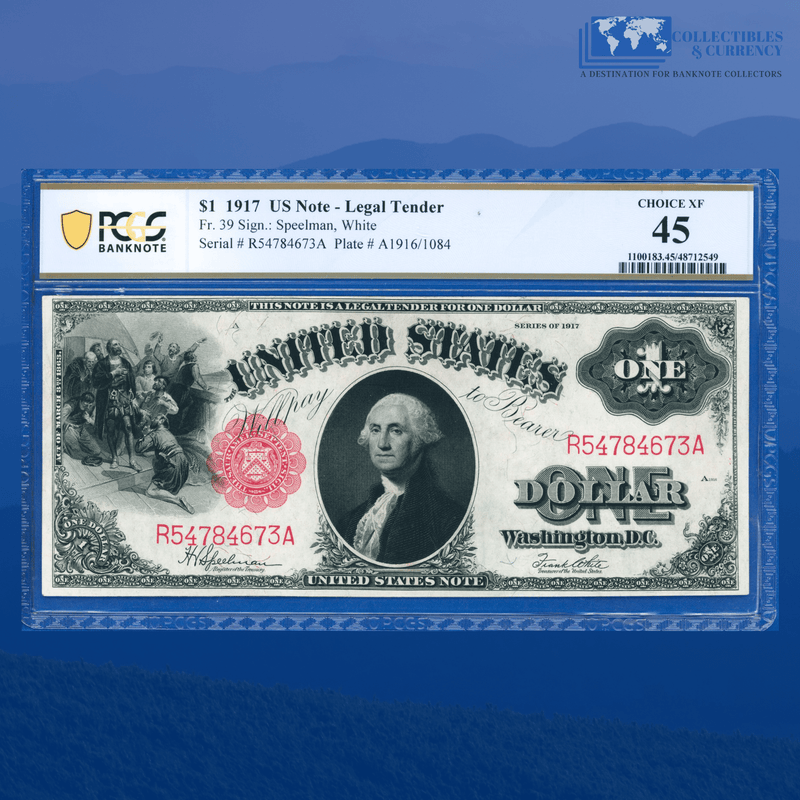 Fr.39 1917 $1 One Dollar "SAWHORSE REVERSE" Legal Tender Note, PCGS 45