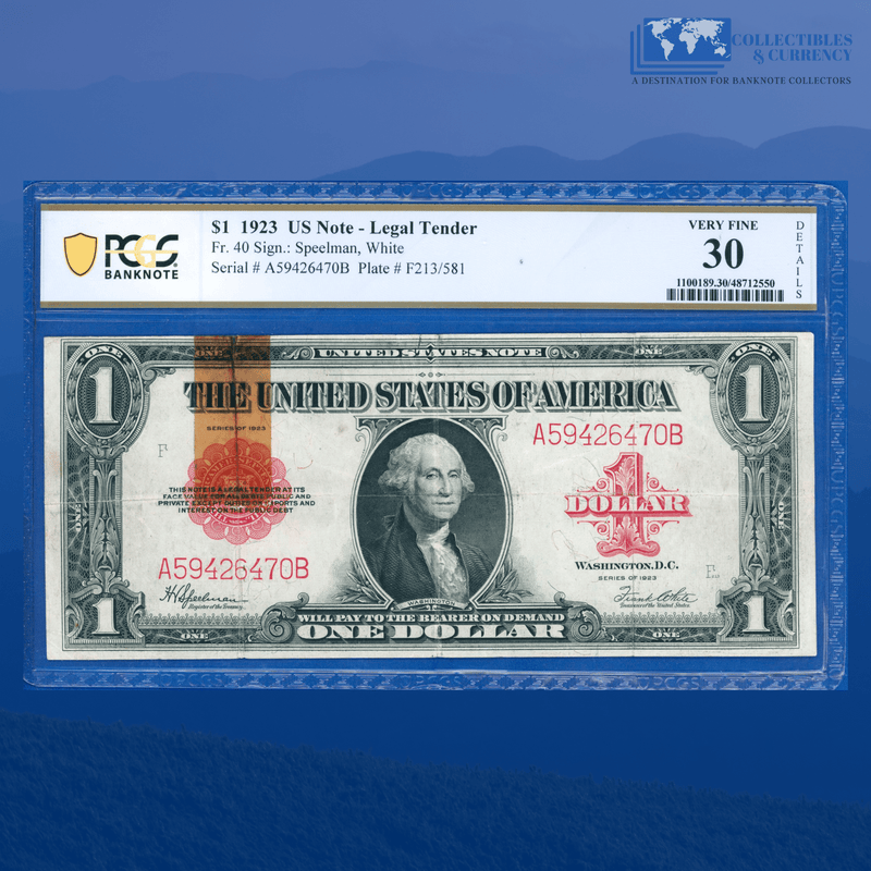 Fr.40 1923 $1 One Dollar "HORSEBLANKET" Legal Tender Note, PCGS 30 Comment