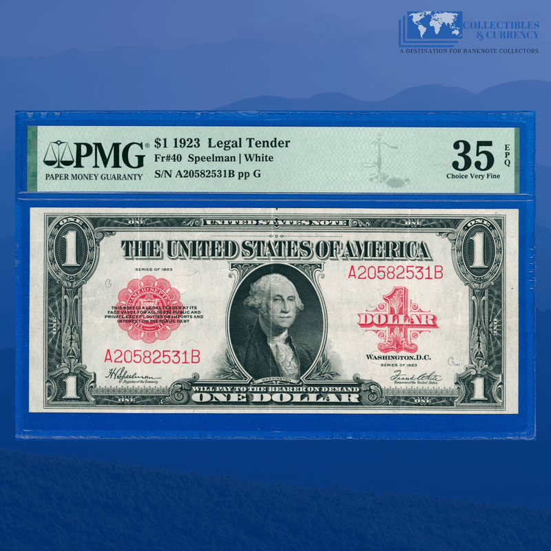 Fr.40 1923 $1 One Dollar "HORSEBLANKET" Legal Tender Note, PMG 35 EPQ