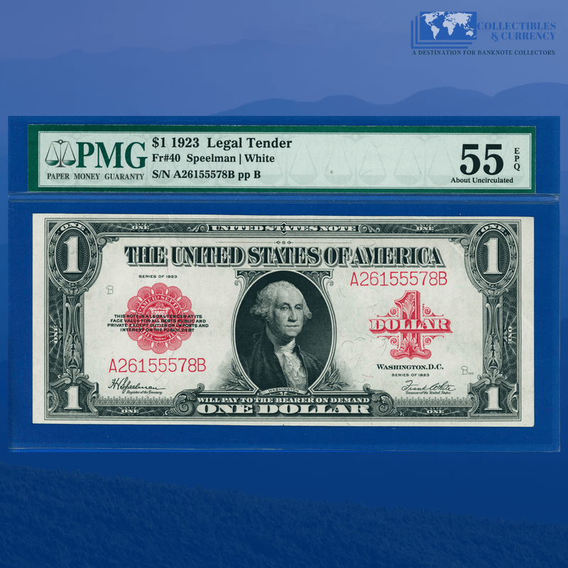 Fr.40 1923 $1 One Dollar "HORSEBLANKET" Legal Tender Note, PMG 55 EPQ