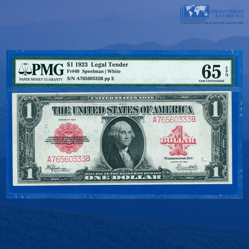 Fr.40 1923 $1 One Dollar "HORSEBLANKET" Legal Tender Note, PMG 65 EPQ