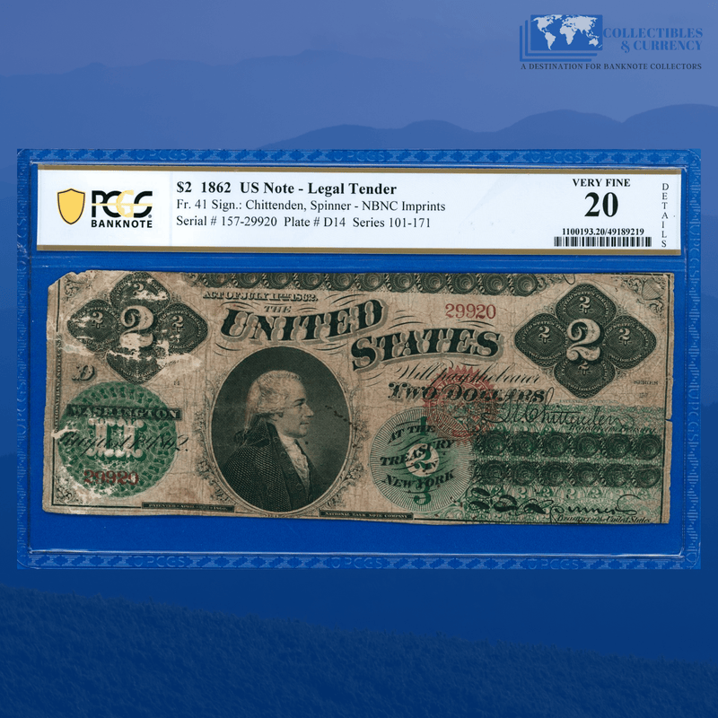 Fr.41 1862 $2 Two Dollars Legal Tender Note, PCGS 20 Comment