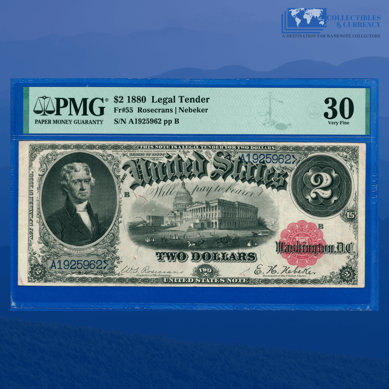 Fr.55 1880 $2 Two Dollars "BRACELET REVERSE" Legal Tender Note, PMG 30