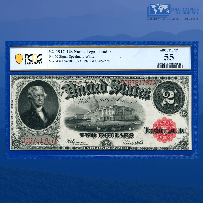 Fr.60 1917 $2 Two Dollars Bill "BRACELET REVERSE" Legal Tender Note, PCGS 55