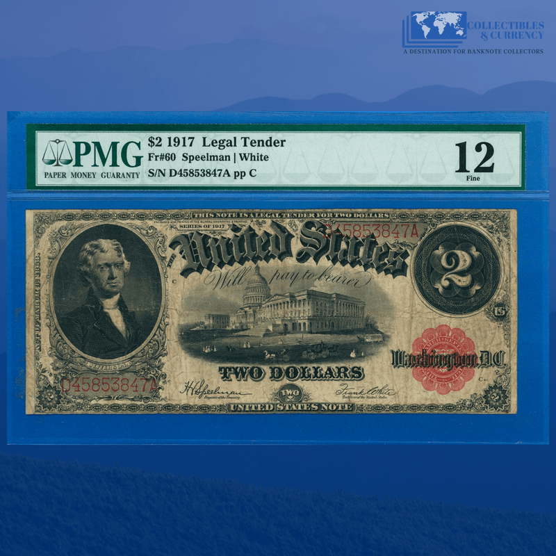 Fr.60 1917 $2 Two Dollars Bill "BRACELET REVERSE" Legal Tender Note, PMG 12
