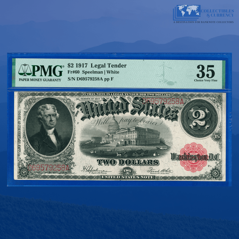 Fr.60 1917 $2 Two Dollars Bill "BRACELET REVERSE" Legal Tender Note, PMG 35