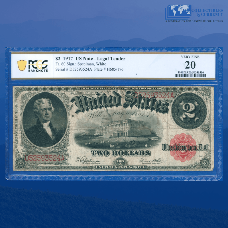 Fr.60 1917 $2 Two Dollars "BRACELET REVERSE" Legal Tender Note, PCGS 20