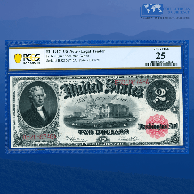 Fr.60 1917 $2 Two Dollars "BRACELET REVERSE" Legal Tender Note, PCGS 25