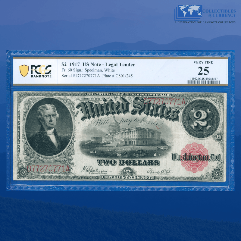 Fr.60 1917 $2 Two Dollars "BRACELET REVERSE" Legal Tender Note, PCGS 25