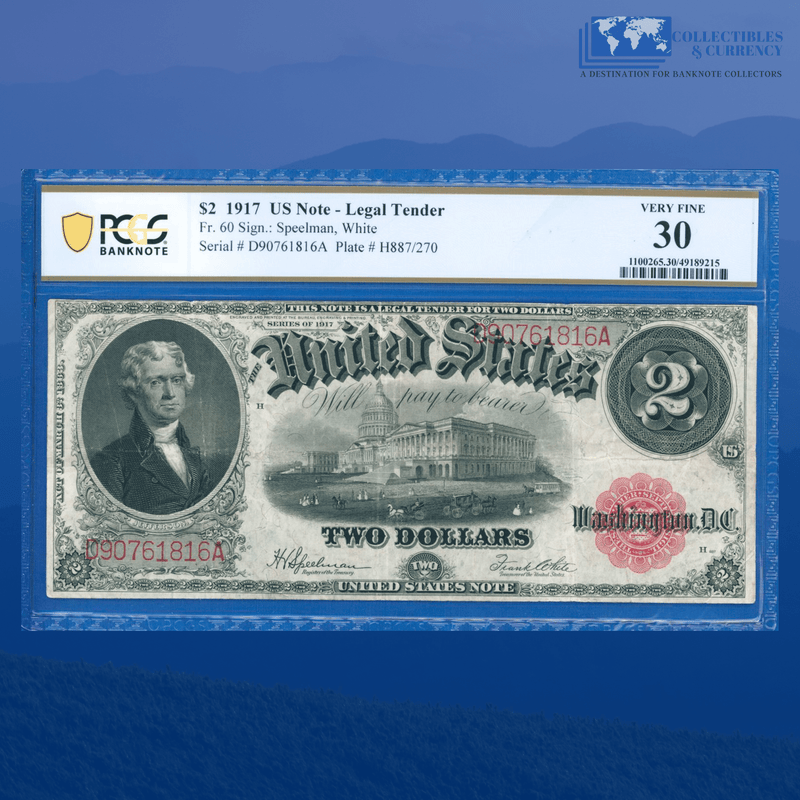 Fr.60 1917 $2 Two Dollars "BRACELET REVERSE" Legal Tender Note, PCGS 30