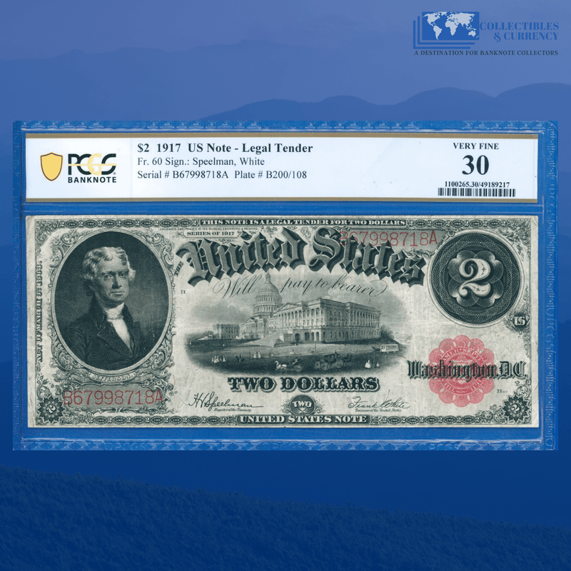 Fr.60 1917 $2 Two Dollars "BRACELET REVERSE" Legal Tender Note, PCGS 30