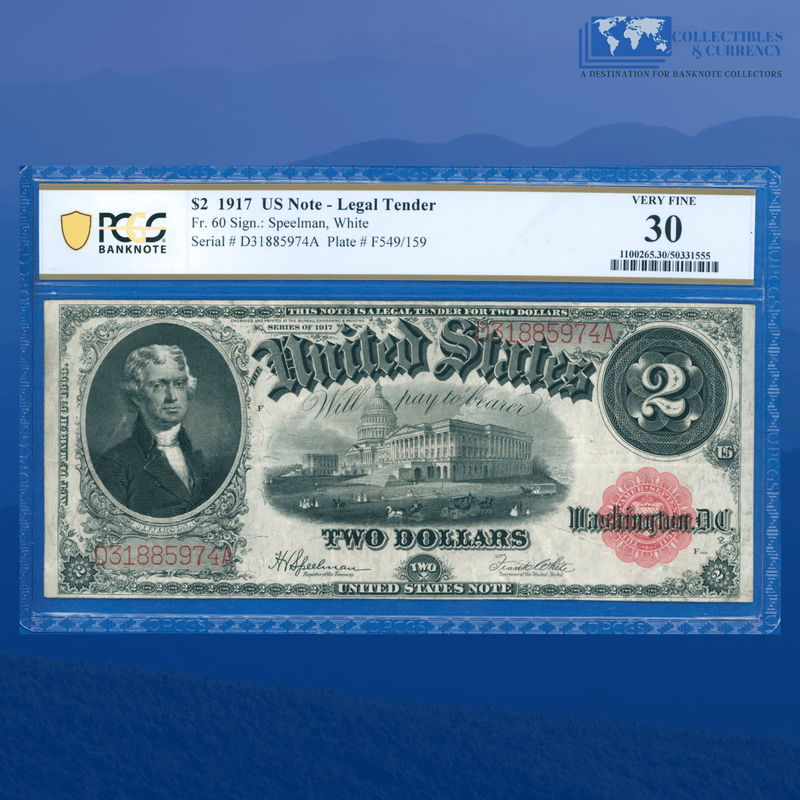 Fr.60 1917 $2 Two Dollars "BRACELET REVERSE" Legal Tender Note, PCGS 30