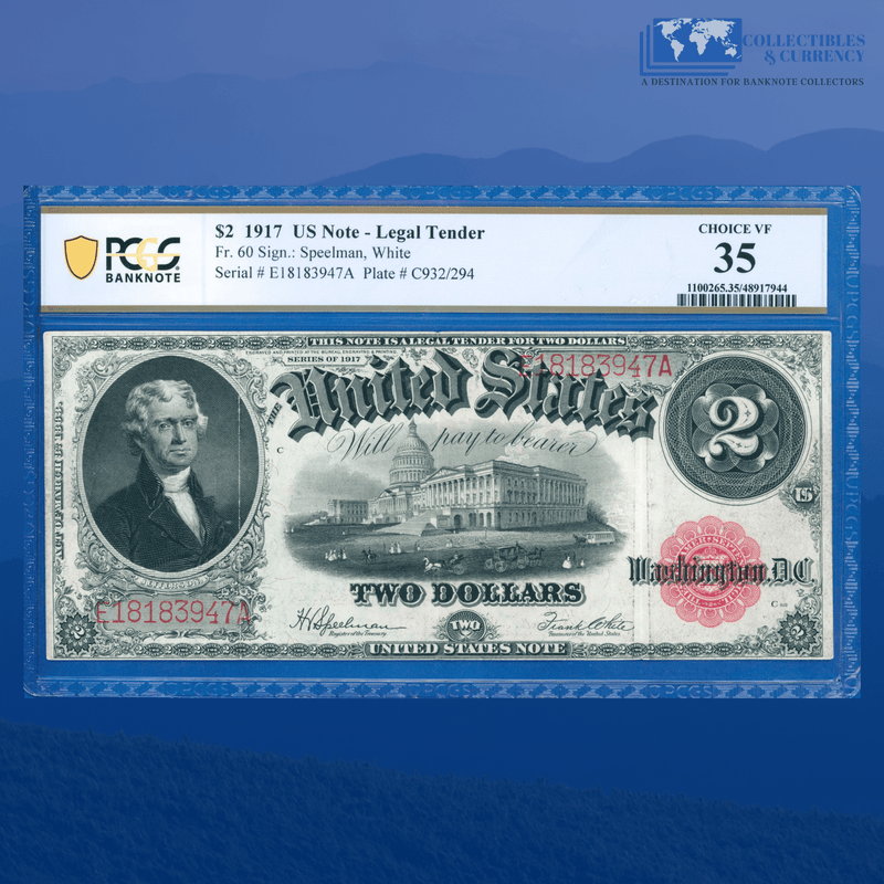 Fr.60 1917 $2 Two Dollars "BRACELET REVERSE" Legal Tender Note, PCGS 35