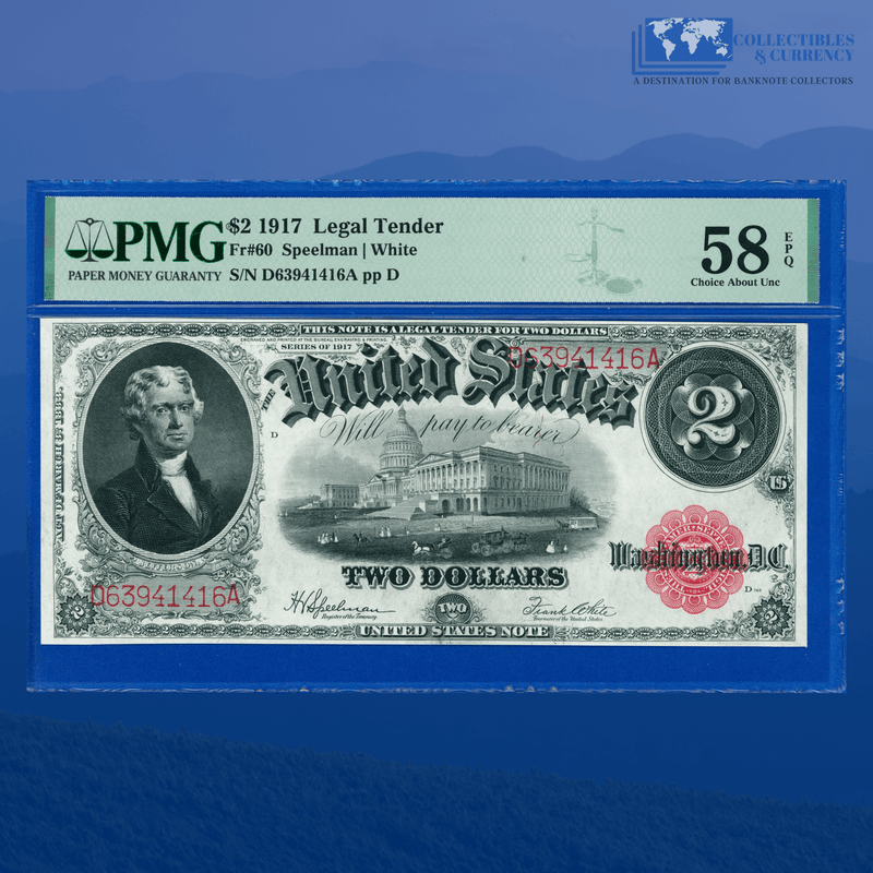 Fr.60 1917 $2 Two Dollars "BRACELET REVERSE" Legal Tender Note, PMG 58 EPQ