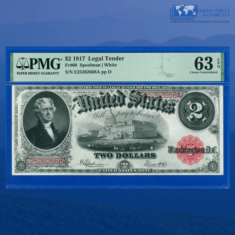 Fr.60 1917 $2 Two Dollars "BRACELET REVERSE" Legal Tender Note, PMG 63 EPQ