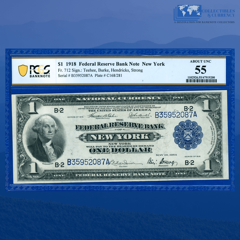 Fr.712 1918 $1 One Dollar FRBN New York "GREEN EAGLE", PCGS 55