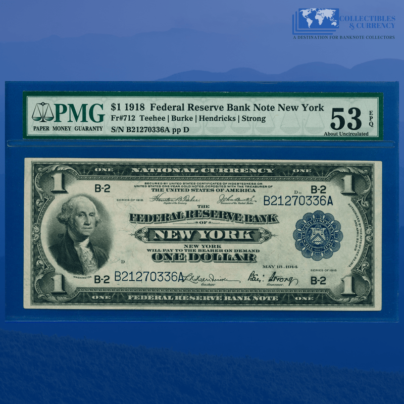 Fr.712 1918 $1 One Dollar FRBN New York "GREEN EAGLE", PMG 53 EPQ