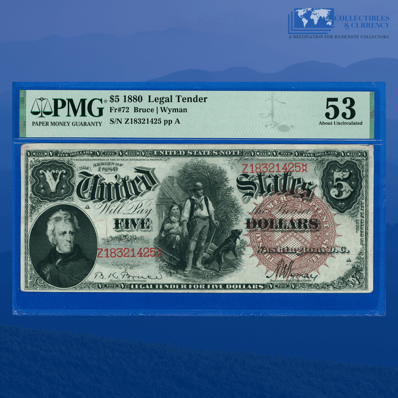 Fr.72 1880 $5 Five Dollars "WOODCHOPPER" Legal Tender Note, PMG 53