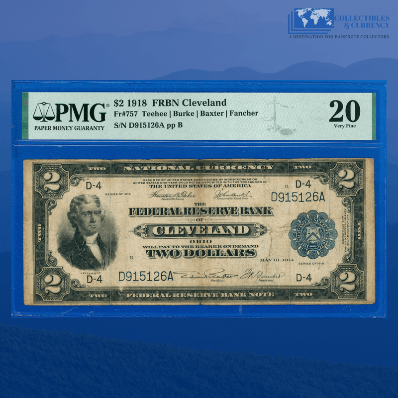 Fr.757 1918 $2 Two Dollars FRBN Cleveland "BATTLESHIP", PMG 20 Comment