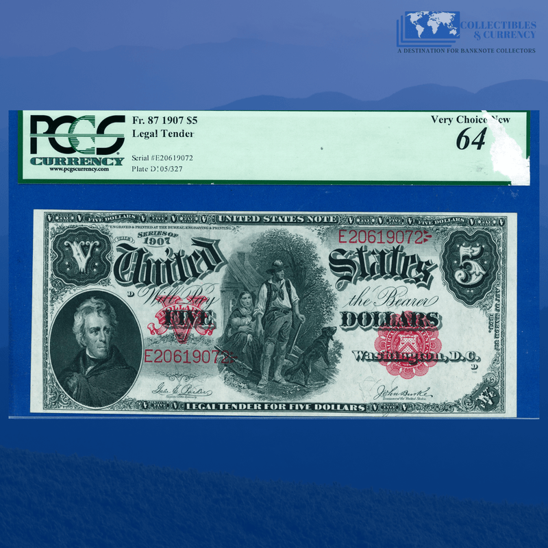 Fr.83 1907 $5 Five Dollars Bill "WOODCHOPPER" Legal Tender Note, PMG 25 (Copy)